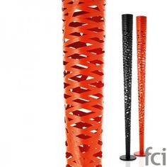 two orange and black poles next to each other on a white background, one is made out of plastic