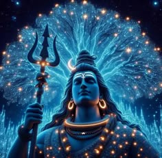 the hindu god is surrounded by fireworks and lights in his body, as he holds a staff