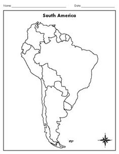 the south america map is shown in black and white, with an outline for each country