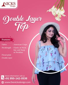 Shop for Double Layer Top With Floral Print and grab latest deals & discounts only at Nick's Design. Select and get ready with the beautiful Double Layer top on any special occasion and look ravishing. Add it to your cart with Rs.500 and get 41% discount. To buy, click on this link below: https://bit.ly/3hHAbnu ☎️ Call: 062831 27206 🌐 Visit: https:www.thenicksdesign.com 📧 Email: info@thenicksdesign.com 🏠: Address: 13 New Anand Nagar, Maqsudan Jalandhar, Punjab region, India 144027