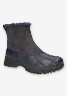 The Yuka from Easy Works by Easy Street offers a modern take on a traditional winter boot with contemporary design and unrivaled comfort. The multi-material upper creates a fresh look that will enhance all your favorite casual outfits. Stay on-trend while braving the elements in these fashion-forward boots. Made with easy-to-care-for materials and an inner shell that provides waterproof protection. Designed with a mini lug non marking slip-resistant outsole with the Easy Motion Pro Comfort system, the removable antimicrobial contoured insole for all-day comfort.Manmade UpperFabric LiningTPR OutsoleRemovable antimicrobial contoured insole for all day comfort Footbed1 1/4" Heel height5 1/4" Shaft height11 1/2" Boot leg circumferenceBootie available in sizes M 7-10,11,12 W 7-10,11,12 WW 7-10, Wedge Dress Shoes, Wide Width Shoes, Womens Scrubs, Sneaker Dress Shoes, Easy Street, Sport Sandals, Fresh Look, Leather Shops, Tie Shoes