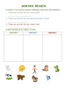 the science review worksheet with animals and plants