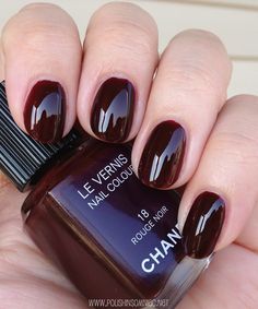 Chanel Rouge Noir. Has a matching lip that's beautiful and bold for autumn if you're feeling brave. Chanel Vamp Nail Polish, Unghie Sfumate, Chanel Rouge, Nail Varnish, Lip Color