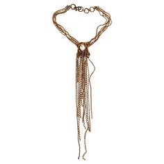 CHRISTIAN LACROIX vintage gold tone cascading necklace made of various chains, embellished with clear crystals. Marked CHRISTIAN LACROIX CL Made in France. Indicative measurements : length from approx. 40 cm to approx. 44 cm (from approx. 15.75 inches to approx. 17.32 inches) / max. height of the pendant approx. 30 cm (11.81 inches). Materials : Gold tone metal hardware / Crystal. NOTES - This is a preloved vintage item, therefore it might have imperfections. - Colors may differ slightly from actual product appearance due to differences in lighting conditions. - As a buyer, you are fully responsible for customs duties, other local taxes and any administrative procedures related to imports into the country of destination. Crystal Notes, Bohemian Crucifix Necklace, Christian Lacroix 2006, Elegant Tarnish-resistant Crucifix Necklace, Christian Lacroix Jewelry Vintage, Diamond-cut Cubic Zirconia Crucifix Necklace, Cascade Necklace, Hedi Slimane, Clear Crystals