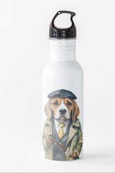 Watercolor Detective Beagle Water Bottle Steel Bottle, Stainless Steel Bottle, Lovers Gift