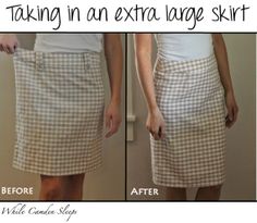 the before and after photo shows how to wear a skirt