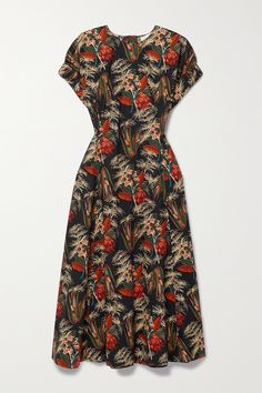 Ulla Johnson defines its artisanship as a celebration of global design - the tropical floral print of this midi dress is inspired by French botanicals. It's made from cotton-poplin and has a slim fit through the bodice before falling to soft folds through the skirt. Work Conference, Dresses Sleeves, Prim And Proper, Dressy Casual Outfits, Tropical Floral Print, Vintage Gowns, Global Design, Dress Jewelry, Tropical Floral