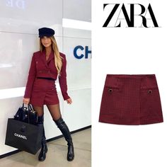 New With Tag / Red Wine Color High-Waisted Mini Skirt. False Front Welt Pockets With Metal Buttons. Interior Lining. Back Hidden In-Seam Zip Closure. High Waist Mini Skirt For Office In Winter, Trendy Zara Skirt For Workwear, Chic Mini Skirt For Workwear In Winter, Zara Mini Length Bottoms For Fall, Zara Mini Skirt For Work, Zara Fitted Mini Skirt For Winter, Trendy Winter Mini Skirt For Workwear, Chic Winter Mini Skirt For Workwear, Trendy Plaid Mini Skirt For Work