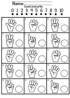 the printable worksheet for numbers 1 - 10 with hand symbols and dots