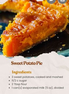 Sweet Potato Pie Recipe Easy, Recipes Sweet Potato, Homemade Sweet Potato Pie, Heavenly Recipes, Sweet Potato Pies Recipes, Easy Pie Recipes, Recipes Sweet