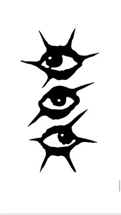 three black and white images of fish with spikes on their backs, each one in the shape of an eye