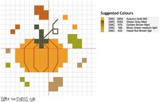 a cross - stitch pattern with an orange and green pumpkin on it's side