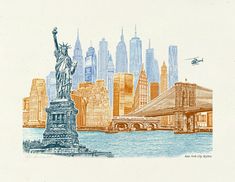 a drawing of the statue of liberty in new york city