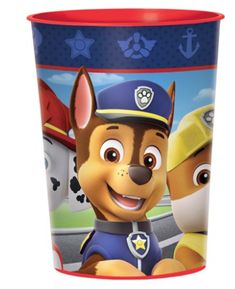 the paw patrol plastic cup is on display