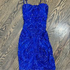 Size 3 Never Worn! Blue Knee-length Mini Dress With Sequins, Blue Formal Mini Dress With Sequins, Formal Blue Mini Dress With Sequins, Formal Blue Sequined Mini Dress, Elegant Blue Sequin Midi Dress, Blue Midi Mini Dress For Cocktail, Blue Midi Dress For Cocktail, Blue Hoco Dress, Salsa Dresses