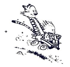 a black and white drawing of a cat in a wagon