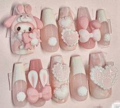 Kawaii Pink Nails, Nail Kawaii, Anime Nail Art, Anime Nail, Kawaii Nail Art, Anime Nails, Pink Nail Art