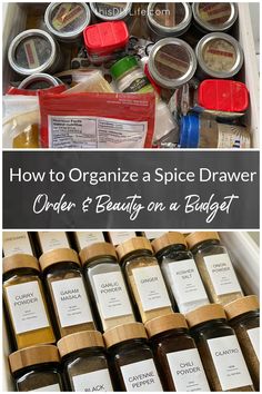 an organized spice drawer filled with spices and other items to make it easier for you to organize