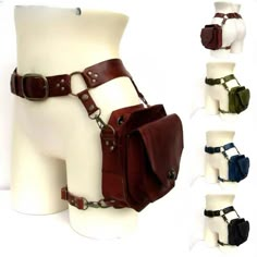 Steampunk Outfits, Waist Bag Fashion, Thigh Bag, Steampunk Leather, Leather Waist Bag, Style Steampunk, Leg Bag