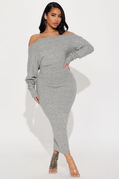 Available In Heather Grey. Ankle Maxi Dress Off Shoulder Long Sleeves Stretch Self : 16% Polyester , 80% Rayon , 4% Spandex Imported | Keeping It Cozy Maxi Dress in Heather Grey size XL by Fashion Nova Dress Off Shoulder Long, Lounge Fashion, Gold Maxi Dress, Max Dress, Grey Maxi, Cozy Dress, Sequin Formal Dress, Dress Off Shoulder, Grey Midi Dress