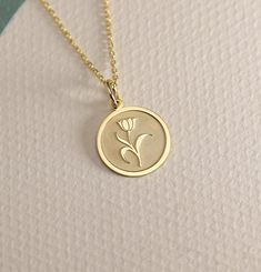 14K Real Solid Gold  tulip necklace ● Material of pendant: Solid Gold 14k ( REAL GOLD ) ● Metal Stamp: 14L ( REAL GOLD ) ● The pendant is available in 6 sizes: - 14,0 mm / 0,55 inches ( Diameter ) In the photos - 15,3 mm / 0.60 inches ( Diameter ) - 16,5 mm / 0,65 inches ( Diameter ) - 19,1 mm / 0,75 inches ( Diameter ) - 21 mm / 0,82 inches ( Diameter ) - 23 mm / 0.90 inches ( Diameter ) ( In the photos the size is 14mm / 0.55 inches Diameter ) ( Jump Ring inner diameter: 4 mm ) ● Material Of C Eternal Love Symbol, Tulip Necklace, Love Symbol, Tulip Flower, Tulips Flowers, Pendant Gold, Necklace Personalized, Love Symbols, Eternal Love