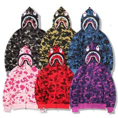 Bape Jacket, Shark Head, Bape Shark, Bape Hoodie, Whatsapp Wallpaper Cute, Shark Hoodie, Sport Shirts, Womens Camo, Camo Hoodie