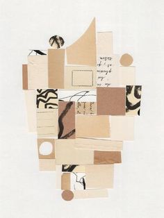 an abstract collage with different types of papers and pictures on it's surface