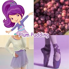 there are pictures of plums and the words plum pudding