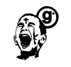 a black and white drawing of a man with the number nine on his head, screaming