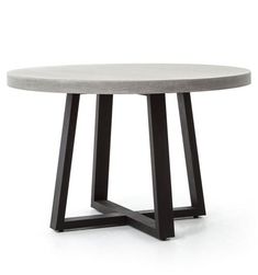 a round table with two black legs and a grey top, on a white background