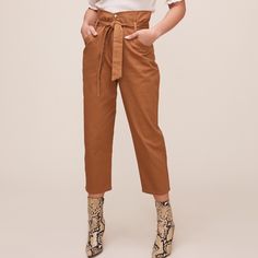 The Penelope Pants Feature A High Waist With A Matching Tie Waist Belt. Slanted Hip Pockets Lead To A Straight Leg Fit. Color: Ginger Nwt Fall Paperbag Waist Pants With Elastic Waistband, Fall Paperbag Waist Pants With Elastic Band, Chic Brown Belted Bottoms, High Waist Beige Belted Pants, Fall Paperbag Waist Pants, Chic Paperbag Waist Bottoms For Fall, Fall Paperbag Waist Pants For Day Out, Fall Day Out Paperbag Waist Pants, Brown Paperbag Waist Bottoms For Work