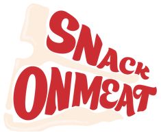 the words snack onmeat are red and white