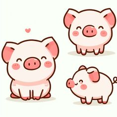 three little pigs sitting next to each other with hearts on their backs and one pig looking at the camera