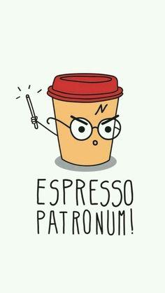 a coffee cup with the words espresso patronum on it's face