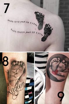 four different tattoos on the back of people's bodies