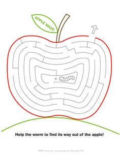 an apple maze with the words help it worm to find its way out of the apple