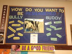 a bulletin board with words and pictures on it