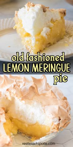 an old fashioned lemon meringue pie on a plate