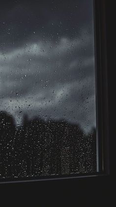 rain drops on the window and trees outside