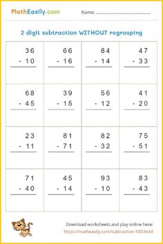 two digit subtraction without regrouping worksheet for kids to learn