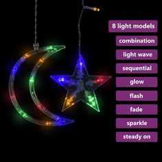 the star and moon light up decoration is shown with instructions to make it look like they are