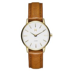 The Avenue Collection’s Pretty And Petite Design Is Inspired By The Classic Style Of New York. Timeless Women’s Timekeeping Meets An Italian Tan Pebbled Leather Strap, Gold Case, And White Dial. | Avenue Women’s Watch — Italian Tan Color Story | MVMT Mvmt Watches, Timeless Watches, Mens Watches Leather, Eyewear Shop, White Watch, Hand Watch, Color Story, Jewelry Essentials, Mens Eyewear