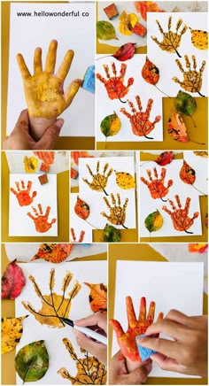 handprints made out of leaves are shown in different stages of development and growth