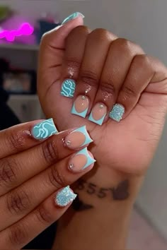 Baby Blue Nails, Acrylic Nail Set, Nails Coffin Short, Hard Nails, Girly Acrylic, Blue Acrylic Nails, Simple Gel Nails, Colored Acrylic Nails, Colored Acrylic