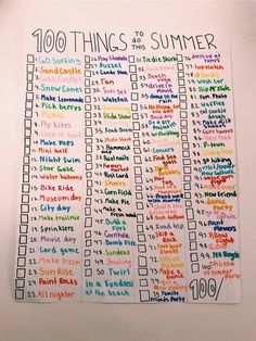 an image of a poster with words on it that say 100 things to the summer