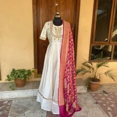 Hand embroidered Anarkali with pure silk banarasi bandhani dupatta / anarkali suit set / anarkali dupatta USA / pure handloom ikkat  dupatta / Indian dresses/ voggish / cream dress with banarasi dupatta / silk mark dupatta set          Looking for a perfect indian dress/anarkali/suit sets that are trendy, unique and easy to carry !! yess, You are at the right place. we carry such versatile pieces of anarkalis and suit sets that really let you stand out in any occassion !!      featuring this bea Cream Anarkali Dress, Slub Silk Anarkali Set With Embroidered Border, Anarkali Sharara With Embroidered Border In Slub Silk, Traditional Slub Silk Churidar With Embroidered Border, Cotton Silk Sharara With Embroidered Border For Festivals, Festival Cotton Silk Sharara With Embroidered Border, Diwali Slub Silk Anarkali Set With Embroidered Border, Designer Slub Silk Salwar Kameez With Embroidered Border, Cotton Silk Anarkali Set With Embroidered Border