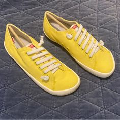 Women’s Yellow Camper Peu Ramble Vulcan Shoes, New In Box Half Awake, Camper Sneakers, Minimalist Sneakers, Shoes Yellow, Orange Sneakers, Camper Shoes, White Leather Sneakers, Lace Sneakers, Barefoot Shoes