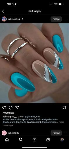 Black Fingernails, Turquoise Nail Designs, Welcome To The Dollhouse, Teal Nail Designs, Valeria Lukyanova, Metallic Nails Design, Fancy Nail Art, Aqua Nails, Teal Nails