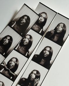 six black and white photographs of women with different facial expressions on them, all showing the same woman's face