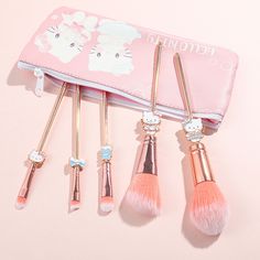 Hello Kitty Makeup Brush Set Miniso Sanrio Cartoon Anime Figures Blush Eye Shadow Loose Powder Powdered Eyeliner, Kitty Makeup, Powder Lipstick, Hello Kitty Makeup, Makeup Sets, Cosmetic Kit, Beauty Brushes, Kitty Stuff, Pillows Decorative